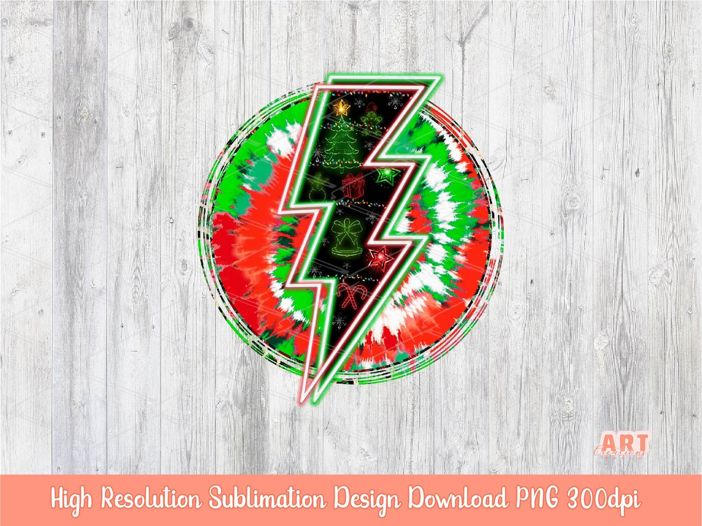 Christmas Tie dye Background Sublimation PNG Bundle | 4 Red and Green Neon Lightning Bolt Circle Backgrounds | Hippie Junkie Christmas 2022