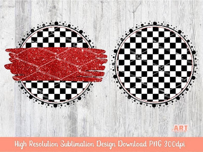 Checkered Circle Background PNG Sublimation Design - 2 Frames checkerboard | Mascot Team Blank - School Spirit - Red Glitter Brush Stroke