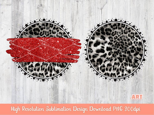 Grey Leopard Circle Background PNG Sublimation Design - 2 Frames | Cheetah Skin Print Mascot Team Blank - School Spirit - Brush Stroke