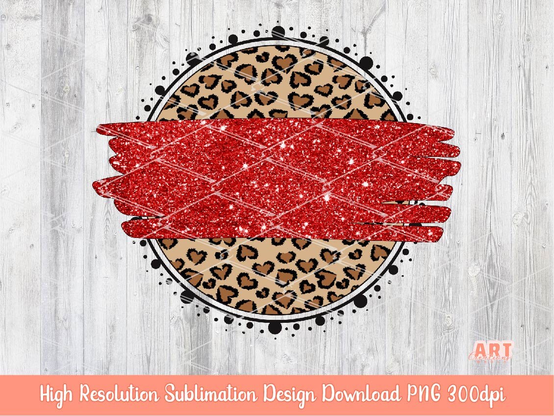 Heart Leopard Circle Background PNG Sublimation Design - 2 Frames| Cheetah Skin Print Mascot Team Blank - School Spirit Black Brush Stroke