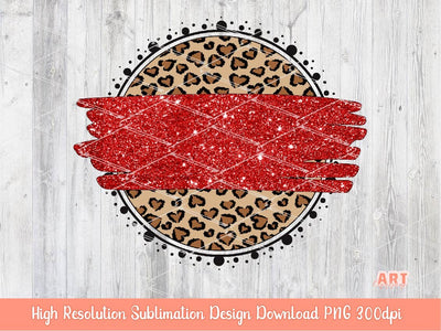 Heart Leopard Circle Background PNG Sublimation Design - 2 Frames| Cheetah Skin Print Mascot Team Blank - School Spirit Black Brush Stroke