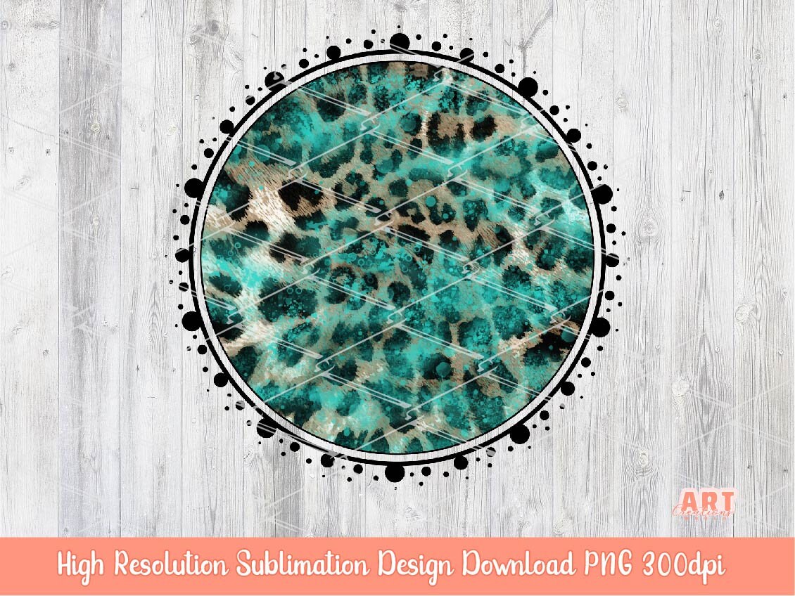 Leopard Turquoise Background PNG Sublimation Design - 2 Frames| Western cheetah print Mascot Team Blank -School Spirit -Glitter Brush Stroke