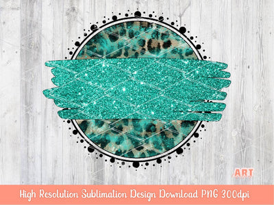 Leopard Turquoise Background PNG Sublimation Design - 2 Frames| Western cheetah print Mascot Team Blank -School Spirit -Glitter Brush Stroke