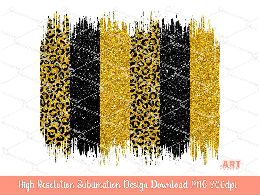 Glitter Leopard Yellow Gold and Black Brush Strokes Background PNG Sublimation | Sunflower bee brush stroke PNG | Wild Yellow flowers Design