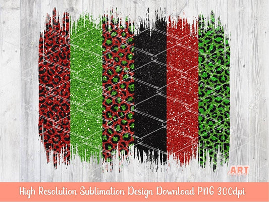 Christmas Brush Strokes Background PNG Sublimation | Glitter Leopard black , Red and Green brush stroke PNG | Merry Christmas 2022 PNG