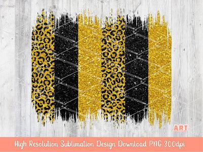 Glitter Leopard Yellow Gold and Black Brush Strokes Background PNG Sublimation | Sunflower bee brush stroke PNG | Wild Yellow flowers Design