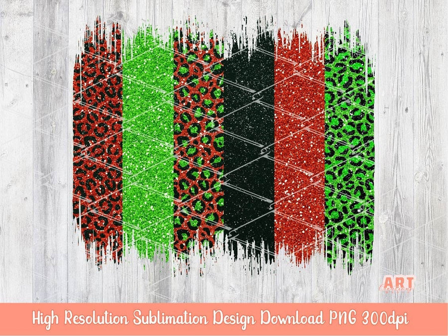 Neon Christmas Brush Strokes Background PNG Sublimation | Glitter Leopard Red, Green and black brush stroke PNG | Merry Christmas 2022 PNG