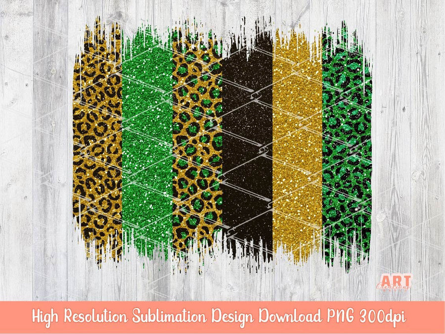 Glitter Gold Green and Black Leopard Brush Strokes Background PNG Sublimation | Golden Yellow and neon green shiny brush stroke PNG Design
