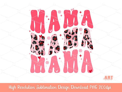 Mama Valentine PNG Sublimation, Happy Valentines Day 2023, Custom Retro groovy layered wavy Mama Pink red hearts shirt design, love mom life