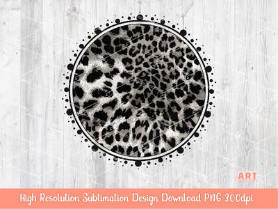 Grey Leopard Circle Background with Yellow Gold Brush Stroke PNG Sublimation Design - 2 Frames | Cheetah Skin Print Mascot Team Blank PNG
