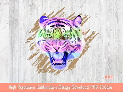 Original Hand Drawn Tiger Face PNG Sublimation,  Gradient Colors with Grunge Tiger Skin Background 2023, Custom Wild Pet Portrait PNG File