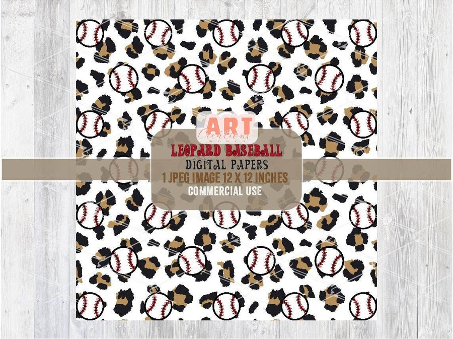 Leopard Baseball Digital Paper | Cheetah Print Baseball Texture design | Baseball Sports Background | Sport Fabric Printing JPG