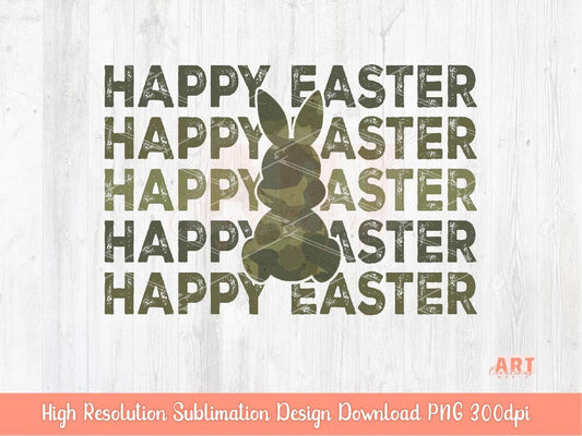 Happy Easter Camo Bunny PNG Sublimation, Distressed Grunge Camouflage Military Army Veteran Soldier Easter 2023 Shirt Design, Printable Art