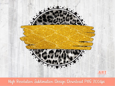 Grey Leopard Circle Background with Yellow Gold Brush Stroke PNG Sublimation Design - 2 Frames | Cheetah Skin Print Mascot Team Blank PNG