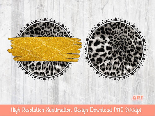 Grey Leopard Circle Background with Yellow Gold Brush Stroke PNG Sublimation Design - 2 Frames | Cheetah Skin Print Mascot Team Blank PNG