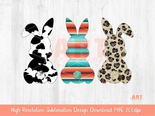 Western Easter Bunnies PNG, Cowhide Striped Serape and Leopard Bunny Clipart, Glitter Cheetah print Rabbit, Happy Easter 2023 Shirt Design