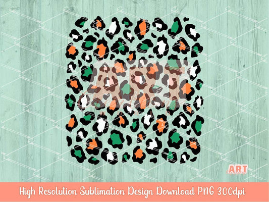 Original Design Orange Green White Leopard Print PNG Sublimation Background | Irish ST Patricks day 2023 Cheetah Clipart, Custom PNG File