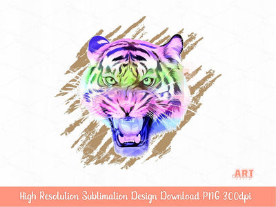 Original Hand Drawn Tiger Face PNG Sublimation,  Gradient Colors with Grunge Tiger Skin Background 2023, Custom Wild Pet Portrait PNG File