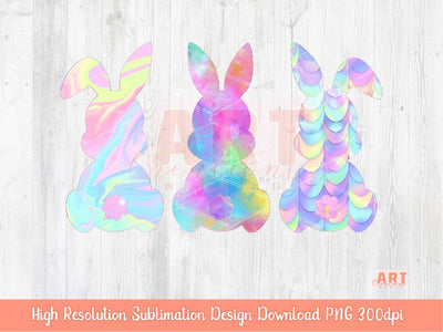 Original Design Colorful Easter Bunnies PNG Sublimation, Fairy Holographic Bunny 2023 Clipart, Magical Spring Rabbit art , Happy Easter Girl