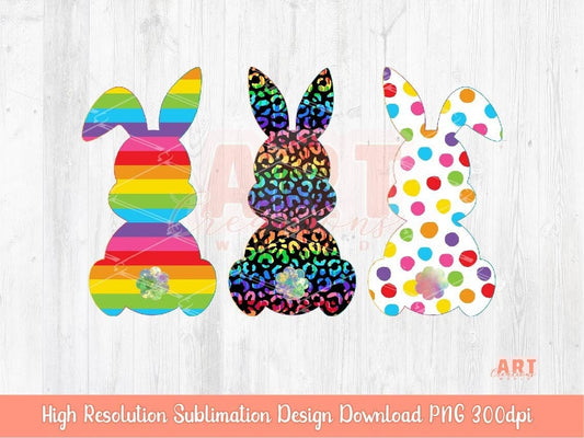 Original Design Rainbow Easter Bunnies PNG Sublimation, Colorful Bunny 2023 Clipart, Leopard Spring Rabbit art, LGBT Pride Happy Easter PNG