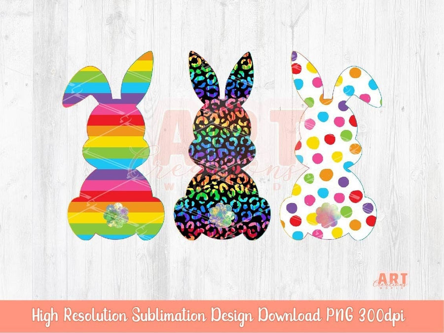 Original Design Rainbow Easter Bunnies PNG Sublimation, Colorful Bunny 2023 Clipart, Leopard Spring Rabbit art, LGBT Pride Happy Easter PNG