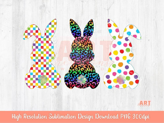 Original Design Rainbow Easter Bunnies PNG Sublimation, Colorful Bunny 2025 Clipart, Checkered Spring Rabbit art, LGBT Pride Happy Easter