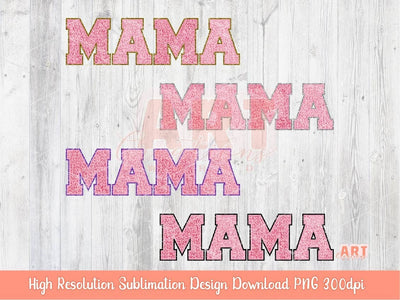 Mama Faux Chenille PNG Bundle, Happy Mothers day 2023, Custom Layered Varsity letters patches Pink, gold, silver, purple for Sublimation