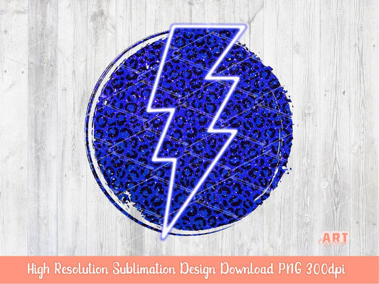 Glitter Royal Blue Leopard Background Sublimation PNG | Neon blue Lightning Bolt Background | Grunge Circle Royal Leopard Sublimation PNG