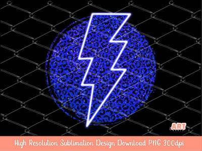 Glitter Royal Blue Leopard Background Sublimation PNG | Neon blue Lightning Bolt Background | Grunge Circle Royal Leopard Sublimation PNG