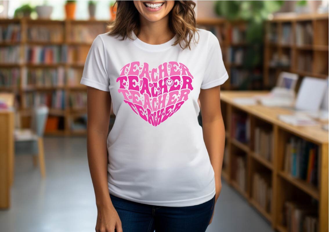 Teacher Pink Heart PNG Sublimation, Custom Retro groovy Layered Text hearts shirt design, love my Teacher, Cute Teacher Life Design download