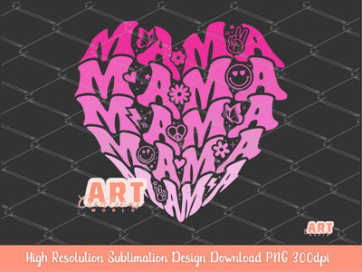 MAMA Pink Heart PNG Sublimation, Custom Retro groovy Layered Text hearts shirt design, I love my Mom, Cute mother Life Design download