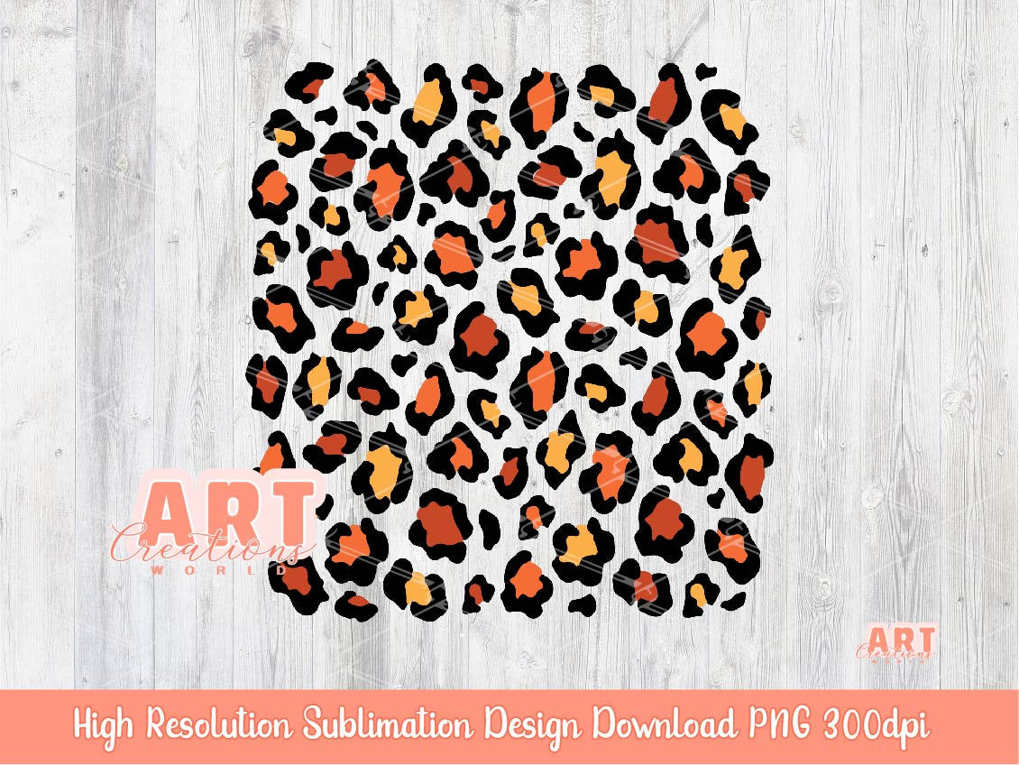 Leopard Fall PNG Background, Happy Fall 2023 Cheetah Print Sublimation, orange brown and yellow Boho Autumn colors clipart Custom design