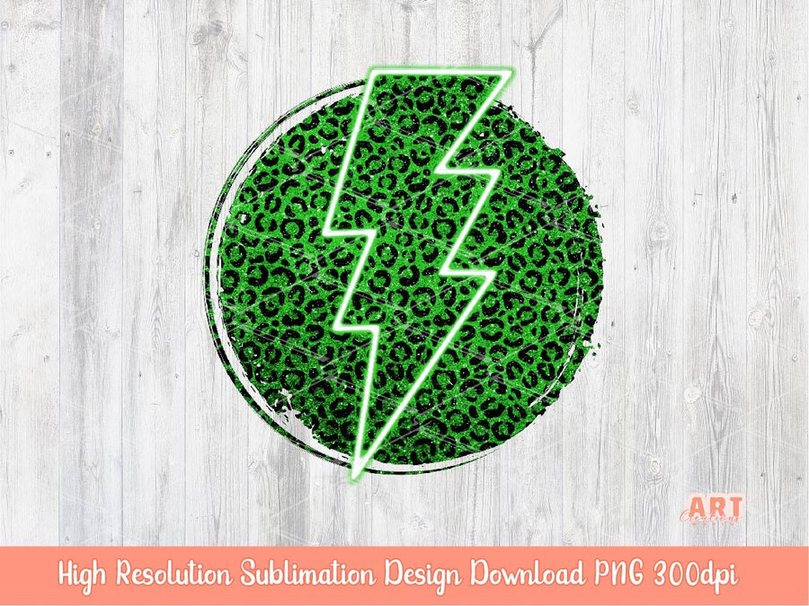 Green Glitter Leopard Background Sublimation PNG | Neon Green Lightning Bolt Background | Grunge Circle Leopard Sublimation PNG