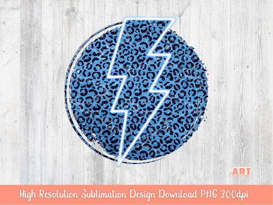 Light Blue Glitter Leopard Background Sublimation PNG | Sky Blue Lightning Bolt Background | Grunge Circle Leopard Sublimation PNG