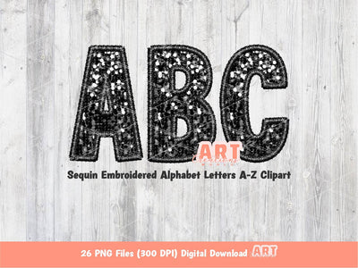 Black Sequin Letters PNG, Faux Embroidered Glitter Sequins PNG Alphabet Set Clipart, Custom Team name Mascot and colors Digital Download