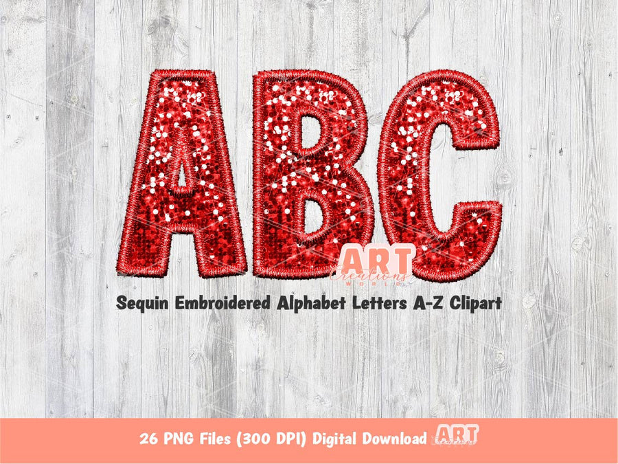 Red Sequin Letters PNG, Faux Embroidered Glitter Sequins PNG Alphabet Set Clipart, Custom Team name Mascot and colors Digital Download