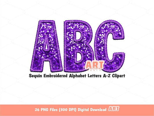 Purple Sequin Letters PNG, Faux Embroidered Glitter Sequins PNG Alphabet Set Clipart, Custom Team name Mascot and colors Digital Download