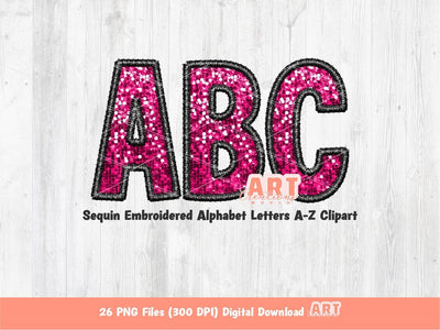 Hot Pink Sequin Letters PNG, Pink Black Faux Embroidered Glitter Sequins PNG Alphabet Set Clipart, Custom colors Digital Download