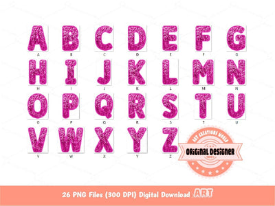 Pink Sequin Letters PNG, Original Designer Faux Embroidered Royal Fuchsia Glitter Sequins Alphabet Set Clipart, October PNG Digital Download