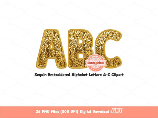 Gold Sequin Letters PNG, Original Designer Faux Embroidered Sand Glitter Sequins Alphabet Set Clipart,  New Year 2024 alpha Digital Download