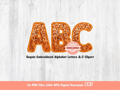 Orange Sequin Letters PNG, Original Designer Faux Embroidered Fall Halloween Glitter Sequins Alphabet Set Clipart, Custom Digital Download