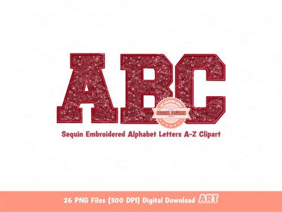 Red Wine Sequin Letters PNG, Original Varsity Alphabet Set Clipart with Faux Embroidery Maroon Glitter Sequins,  alpha A-Z Digital Download