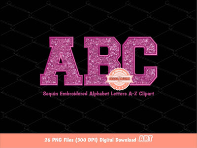 Light Magenta Sequin Letters PNG, Original Varsity Alphabet Set Clipart with Faux Embroidery  Pinkish Purplish Pink Sequins Digital Download