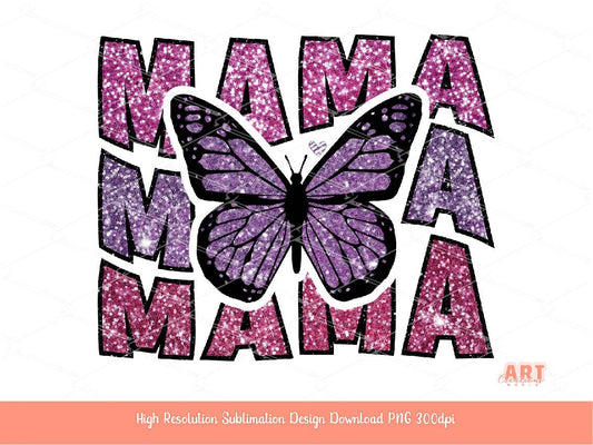 Sequin MAMA PNG Sublimation, Custom Sequin name Digital Download, Glitter Butterfly heart Mom Life  shirt design, Cute mother's day graphic