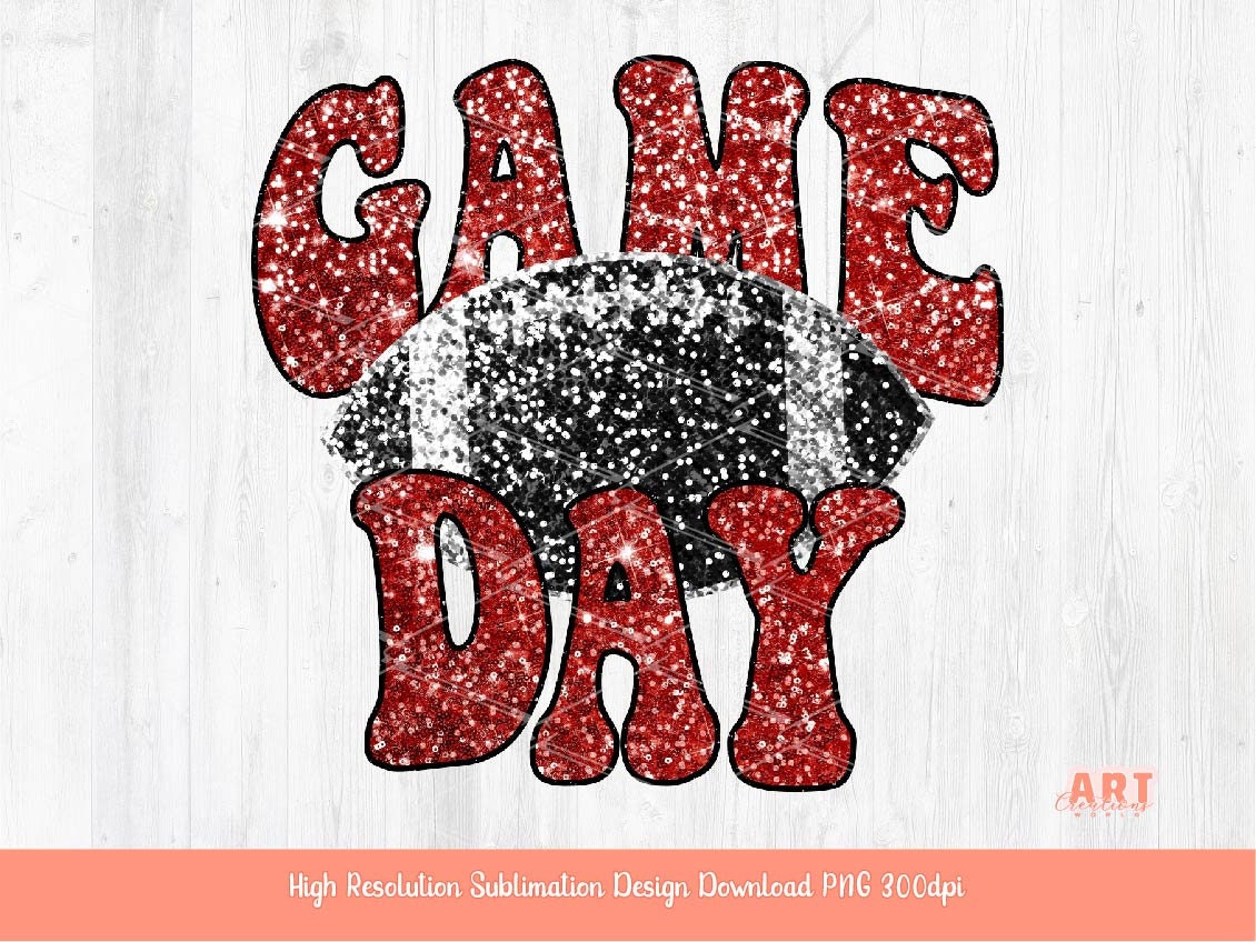 Sequin Game Day PNG Sublimation, Custom Sequin name and colors Digital Download, Sequins red black sport design, Football glitter graphic