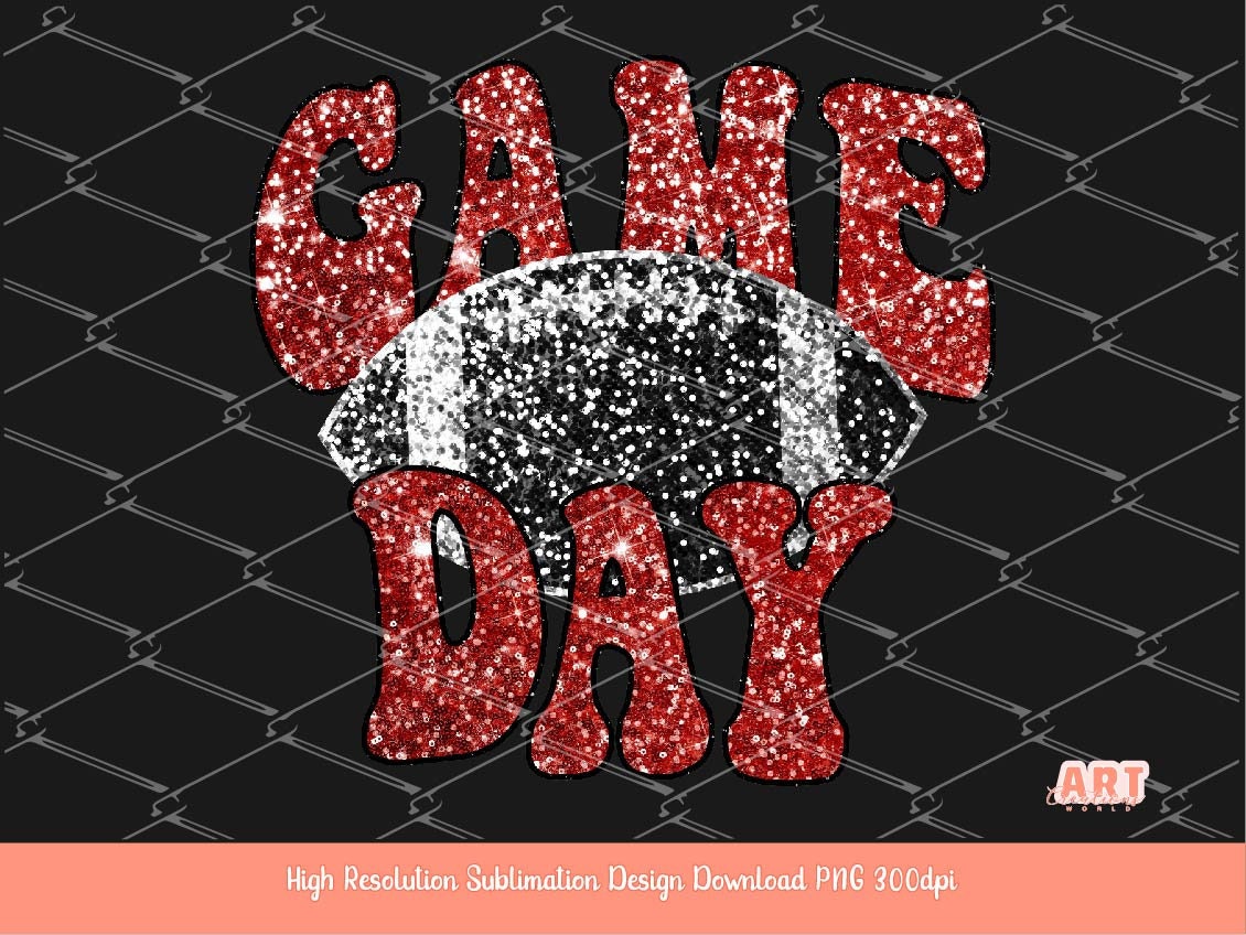 Sequin Game Day PNG Sublimation, Custom Sequin name and colors Digital Download, Sequins red black sport design, Football glitter graphic