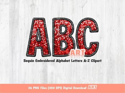 Sequin Letters PNG, Red and Black Faux Embroidered Glitter Sequin PNG Alphabet Set Clipart, Custom Sequin name and colors Digital Download