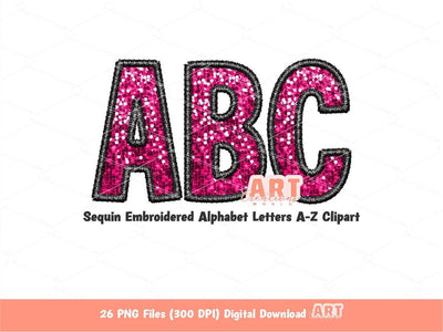 Hot Pink Sequin Letters PNG, Pink Black Faux Embroidered Glitter Sequins PNG Alphabet Set Clipart, Custom colors Digital Download