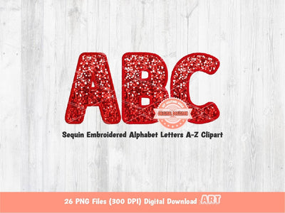 Red Sequin Letters PNG, Original Designer Faux Embroidered Glitter Sequins Alphabet Set Clipart, Valentines day alpha A-Z Digital Download