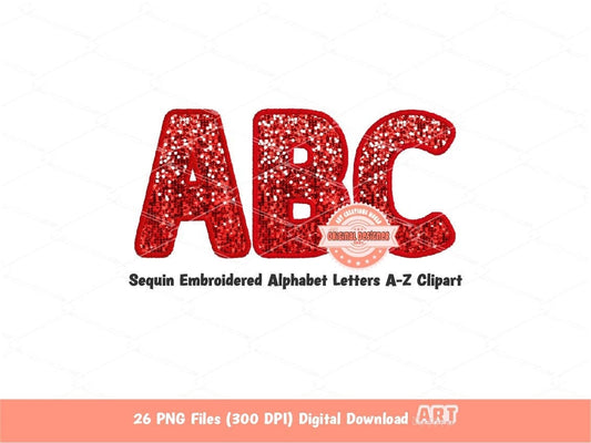 Red Sequin Letters PNG, Original Designer Faux Embroidered Glitter Sequins Alphabet Set Clipart, Valentines day alpha A-Z Digital Download